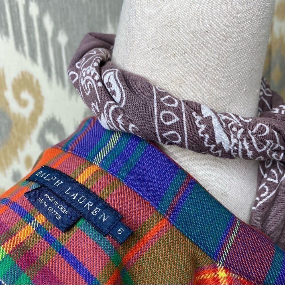 Ralph Lauren Bright Jewel-Tone Check Plaid Cotton Flannel Suede Patch Workshirt - Picture 3 of 16